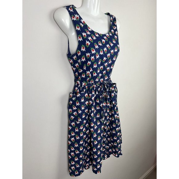 Dangerfield Princess Highway Dress Floral Navy Blue Tie Waist Cotton Size 8 - Picture 3 of 12